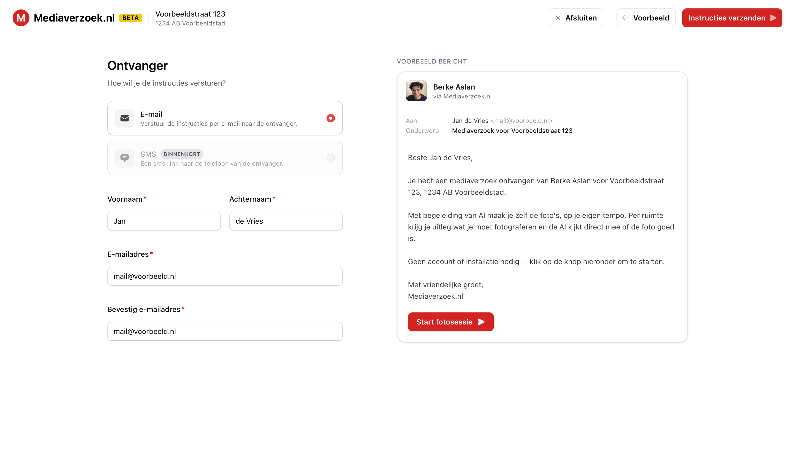Mediaverzoek.nl recipient form